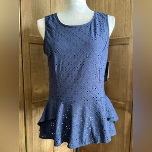 NWT BCX Women’s Navy Eyelet Lace Sleeveless Blouse.